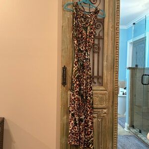 Mixed color leopard print maxi dress